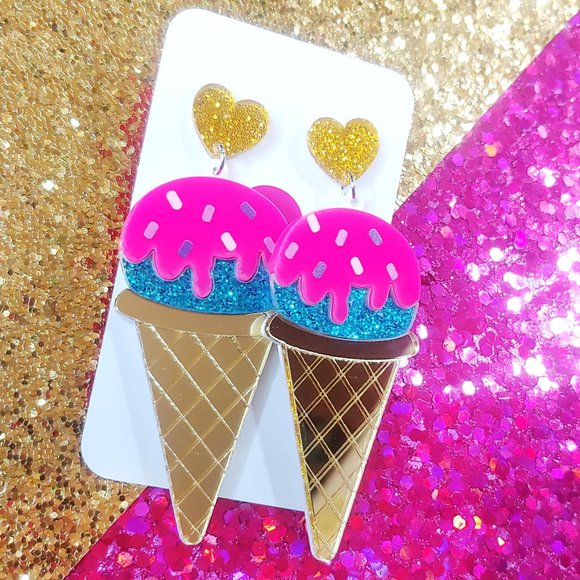 Sparkly Glitter Ice Cream Acrylic Earrings - Picture 3 of 3